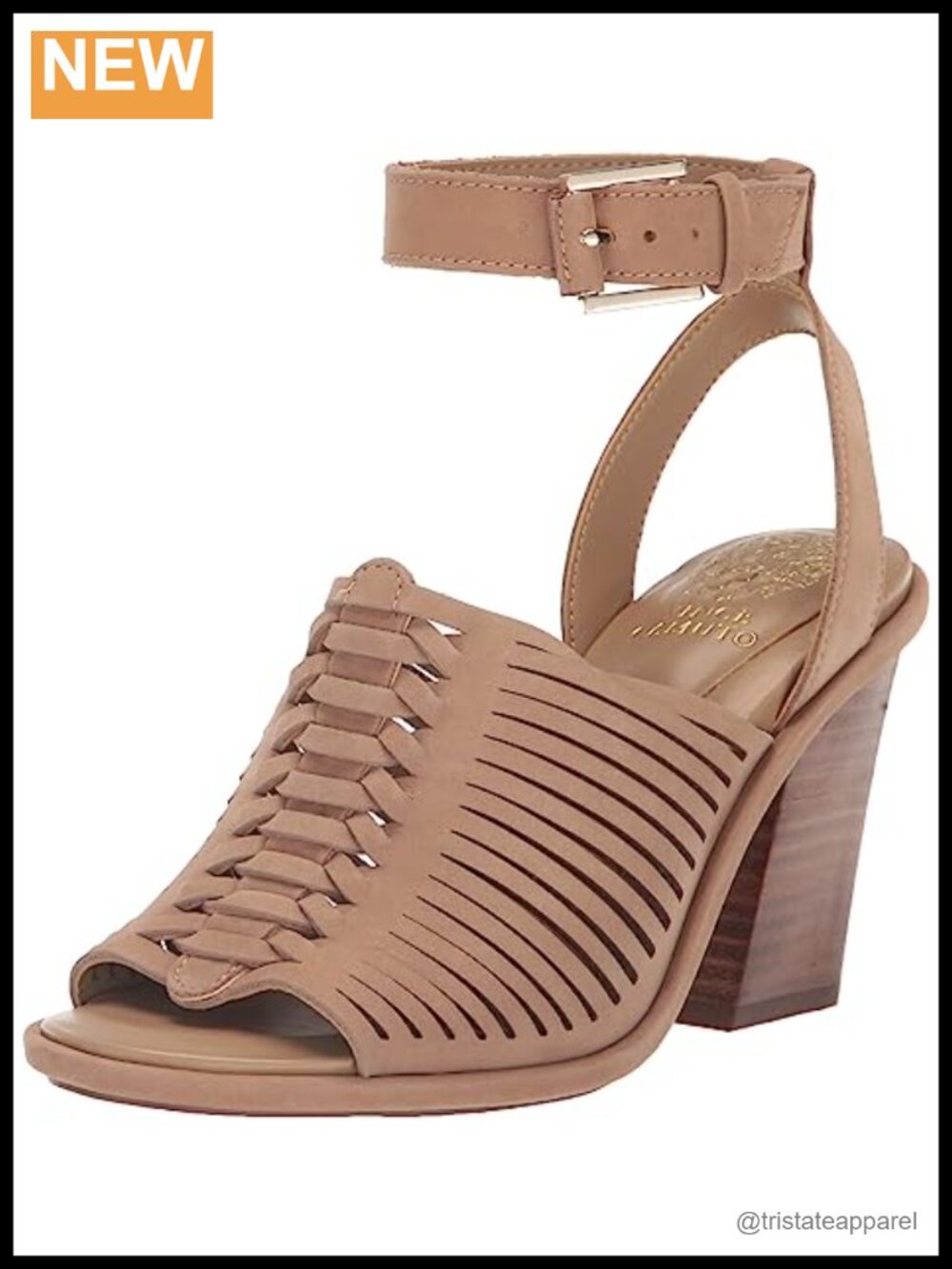Frenela Stacked Heel Sandal Leather Ankle Strap Open Toe